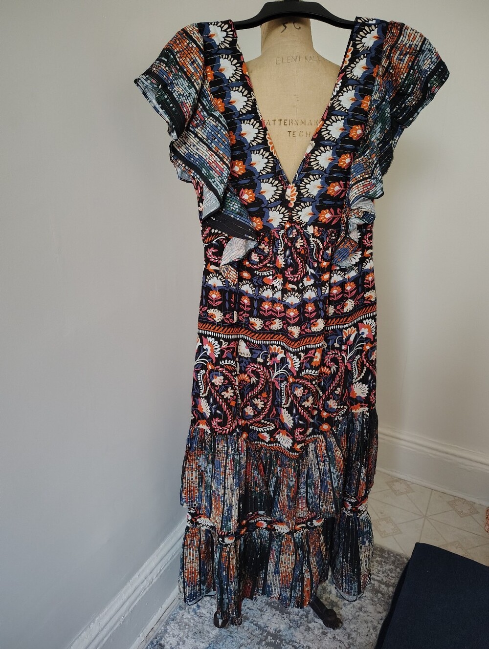 Forever 21 Navy Floral Tiered Maxi Dress with Coral Accents